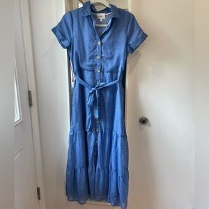 Bohme Blue Midi Button Down Crepe Dress